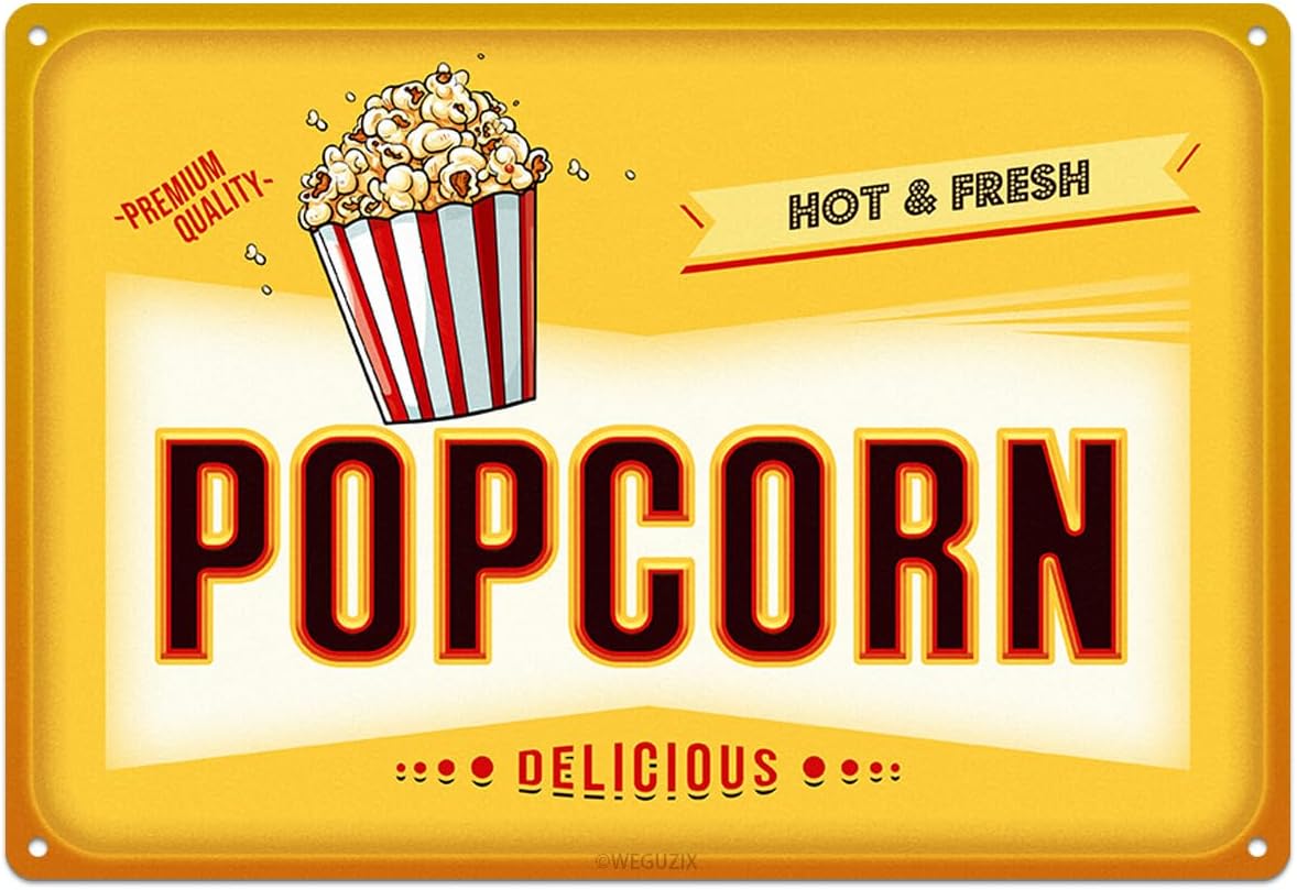 Food Snacks Corner - Lustiges Popcorn-Metallschild, Retro-Lebensmittel-Snack-Blechschilder, Wandkunst-Poster, Wanddekoration für